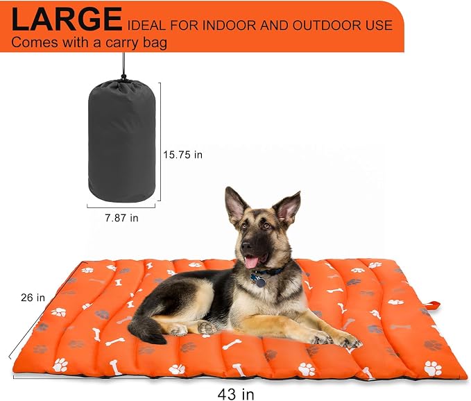 BINGPET Outdoor Travel Dog Bed for Large/Medium Dogs,Portable Waterproof Camping Mat with Carry Bag,Foldable Outside Bed,Machine Washable Indoor Pet Mat for Small,Medium and Large Dogs 26"x43"
