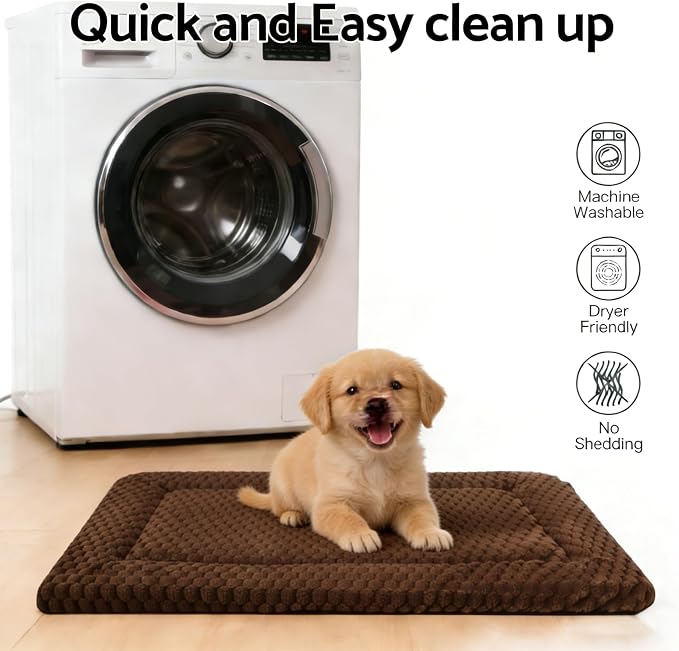 Dog Bed mat Machine-Washable Dog cage mat Dark Brown（24x18x1.5in） | Soft reversible design with non-slip bottom, machine washable, lightweight, ideal for crates, travel, and home