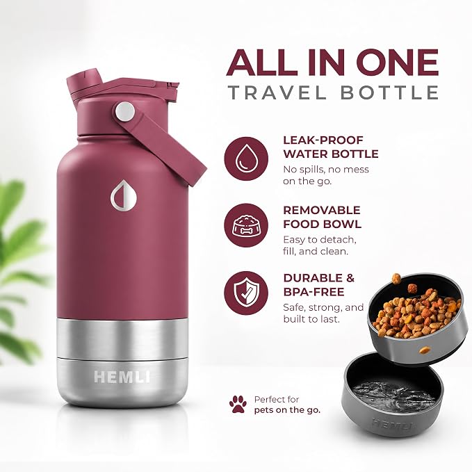 32 oz. Dog Water Bottle, Insulated Dog Travel Water Bottle, Stainless Steel Pet Water Bottle Dispenser Portable Food and Water Bowl for Dogs for Walking Dog Canteen Travel Kit