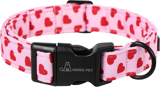 ARING PET Valentine's Day Dog Collar, Cute Pink Heart Pet Collars with Quick Release Buckle for Puppy Small Medium Large Boy Girl Dogs-M