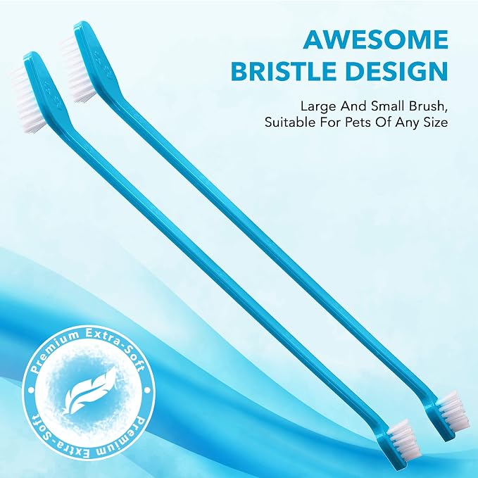 Boshel Dog Toothbrush Kit, 6 Dual-Headed Dog Tooth Brush + 2 Pet Finger Toothbrush for Small and Large Breeds, 8 Pack