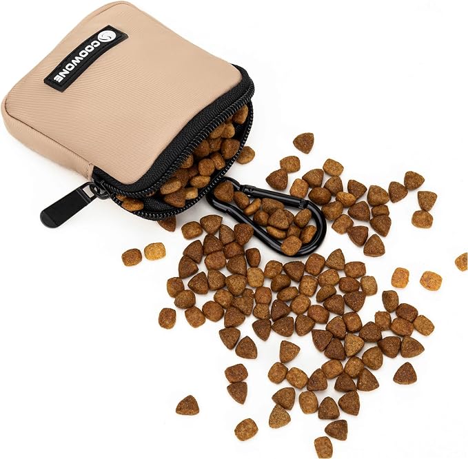 Dog Treat Pouch Pocket Sized Pet Puppy Training Pouch for Dog Training Behavior Aids, Waterproof Nylon Fabric Dog Poop Bag Holder, Hands Free Dog Walking Bag with Metal Carabiner (Coffee)