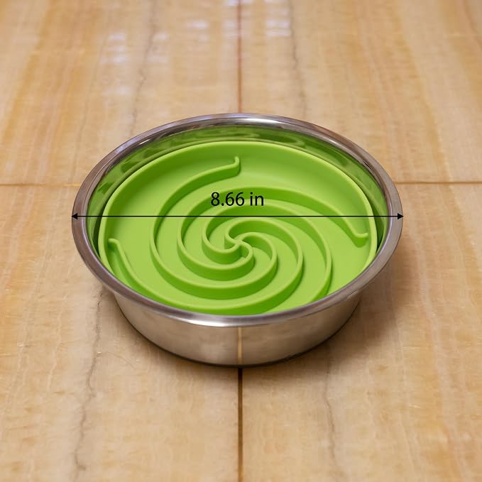 Bifeaw Slow Feeder Dog Bowls, Dishwasher Microwave Safe Silicone Puppy Puzzle Bowl with Non-Slip Design for Eating (Green and Orange)