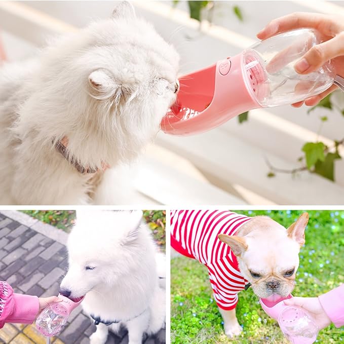 Portable Dog Water Bottle for Walking,2.76" Big Trough Leak Proof Pet Water Bottle for Small Cat Puppy, Safe and Durable Non BPA Dog Drinking Water Bottle for Outdoor Hiking-Pink