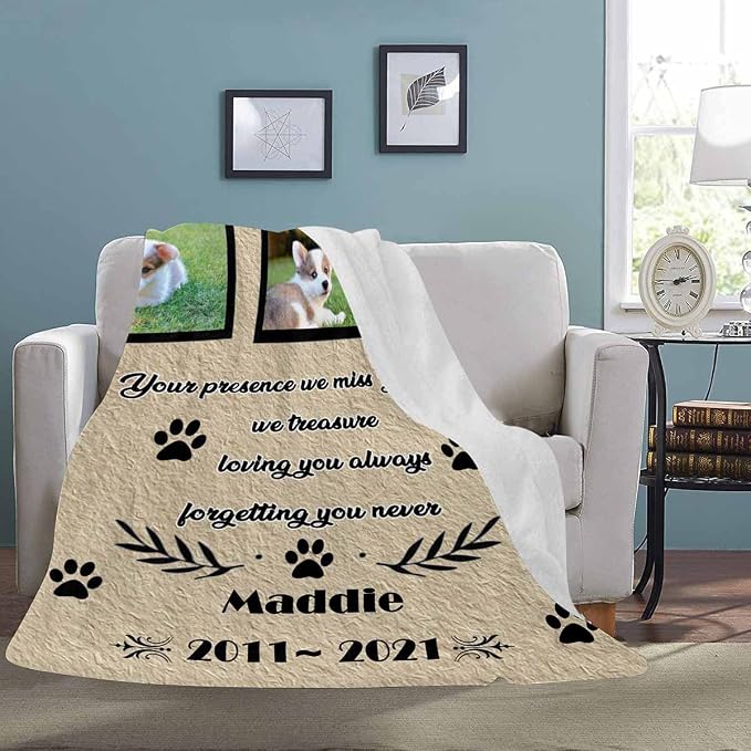Custom Photo Blanket Best Memorial for Your Pets - Personalized Cozy Fleece Throws Blanket with Picture Upload for Dogs Cats Family Friends