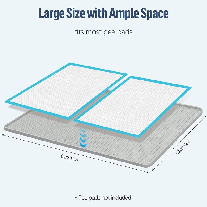 Pee Pad Holder for Dogs, 24" x 24" Silicone Pee Tray Mat High Edge, Leak-Proof, No Spill Pet Pad Holder for Puppy, Cat, Rabbit, Training Pads for Floor Protection, No Pee Pads