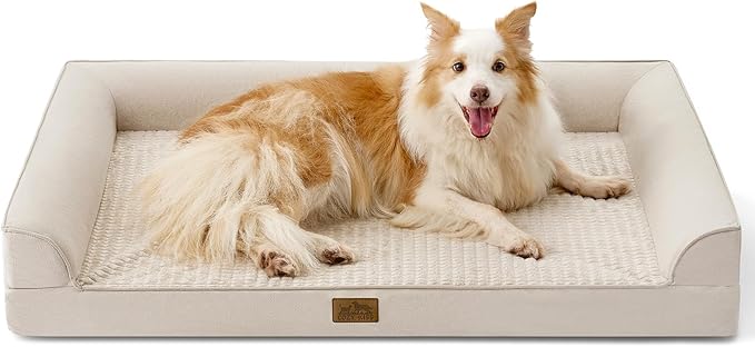 COZY KISS Orthopedic Dog Bed for Extra Large Dog 44x32 inch, XL Pet Sofa, Bolster Foam Bed with Sides, Non-Slip and Egg-Crate Big Dog Couch Bed with Washable Removable Cover, Beige