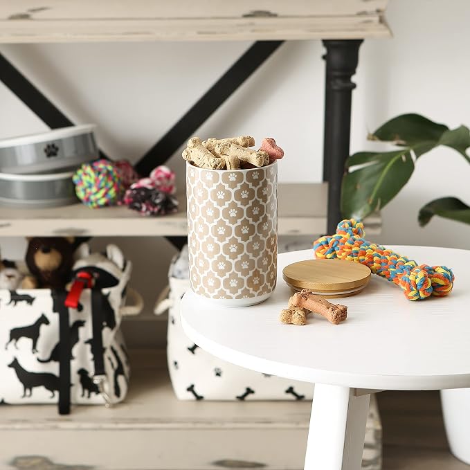 Bone Dry Lattice Collection Pet Bowl & Canister, Treat Canister, 4x6.5 inches, Stone