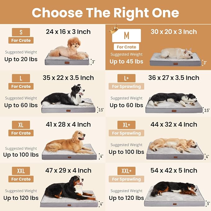 OhGeni Orthopedic Waterproof Dog Bed for Medium Dogs, Machine-Washable Removable Cover in Easy-Clean Fabric, Reversible Memory Foam & Easy-Carry Handle, Suitable for Crate, 30 inch (Gray)