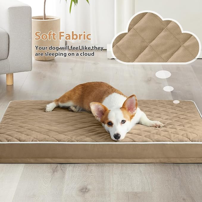 WNPETHOME Orthopedic Waterproof Extra Large Senior Dogs Bed for Comfy Sleep | XL Washable Ped Bed with Removable Cover, Multi-Needle Quilting XL Crate Bed for Large Sized Dog Relax, Brown 42x30 Inch