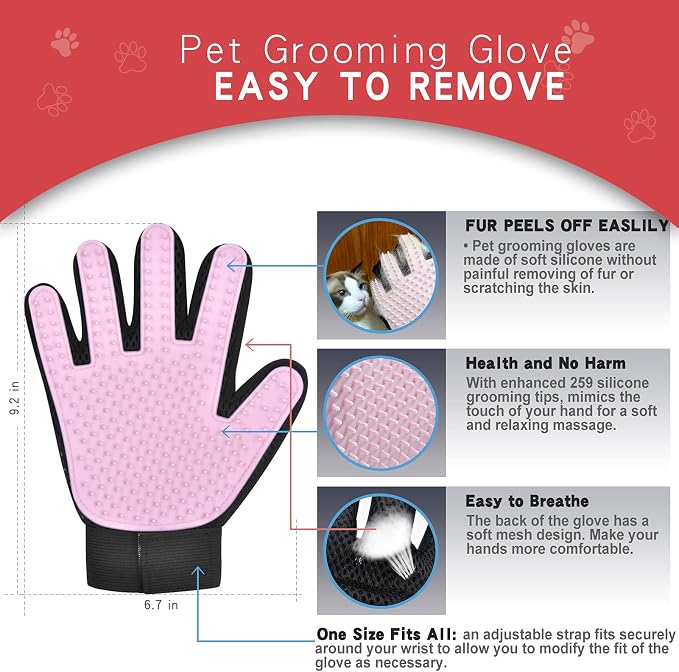 Double-Sided Undercoat Rake for Deshedding & Dematting Pets - Gentle Grooming Glove Kit for Dogs & Cats (Pink, 2 Pack)
