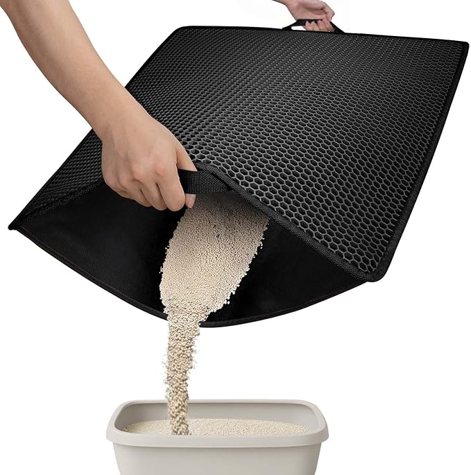 Conlun Cat litter Mat 30"x22", Large Honeycomb Double Layer Waterproof Trapping Waste for Kitty Litter Box, Easy Cleaning Soft on Paws Cat Matt on Floor, Black