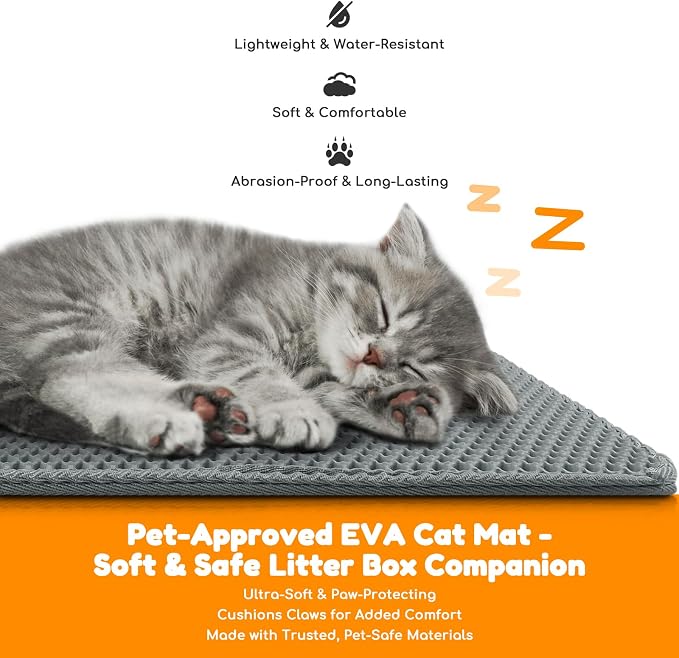 Cat Litter Mat 31"x24",Double Layer EVA Litterbox Mat Dark Gray | Extra Large Honeycomb, Waterproof & non-slip, Odor-free, easy clean, washable durable floor protector,scatter control