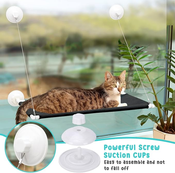 Cat Window Perch, Cat Window Hammock with Space Saving Design, Mounted by Powerful Screw Suction Cups, is Safety and Sturdy Bed for cat