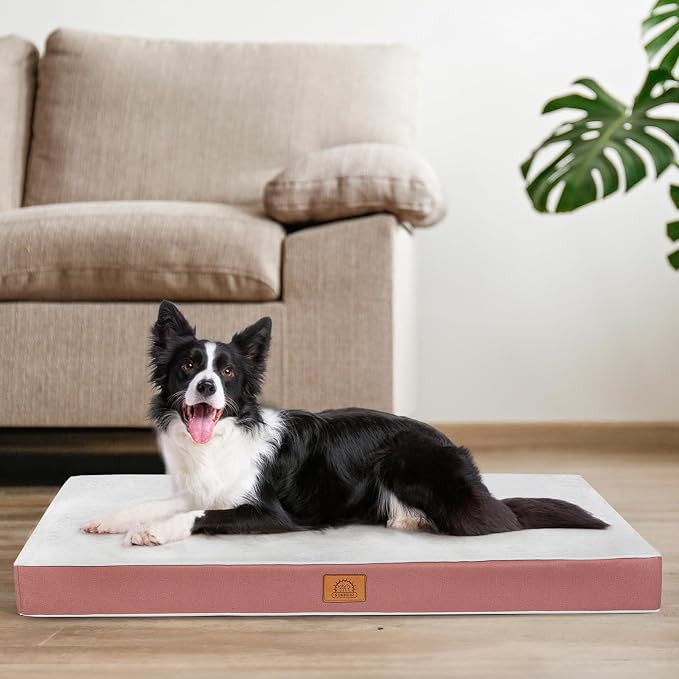 Sunheir Waterproof Dog Bed Covers Replacement Washable, Pet Bed Cover Only | Removable Machine-Washable Soft Plush Cover in Easy-Clean, Non-Slip Bottom, Zipper Closure, 36x27x3 Inches, Pink