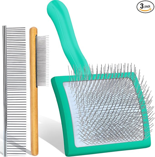 Wooden Long Pin Slicker Brush for Large Dog, Poodles & Doodles Long Hair | Grooming, Fluff & Detangle Heavy Dense Wavy Curly Coats to Easily Prevent Severe Hair Matting During Shedding Seasons