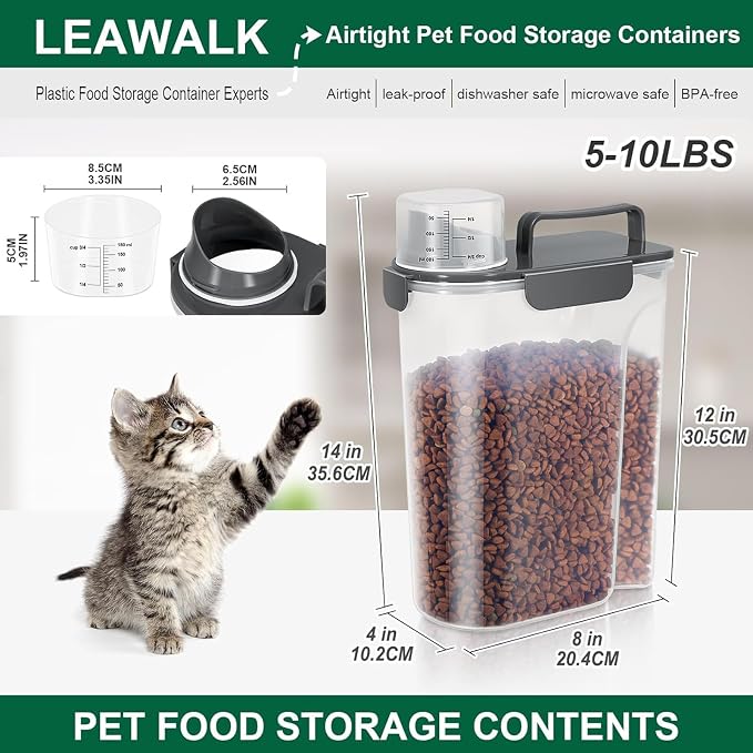 LEAWALK 5Lbs /6Qt/5L Airtight Cat Dog Food Storage Container with Upgraded Large Nozzle BPA-Free, Pet Food Storage Containers for Rice, Grain, Pet Food, Flour, Dog Treat Storage-2 Pack （Pink & Black）