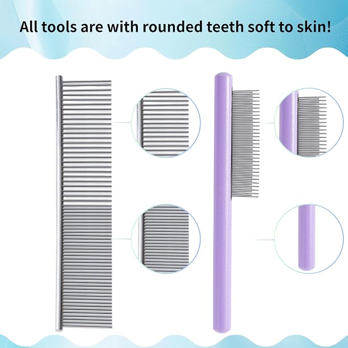 Purple Slicker Brush Long Haired Dog Wooden Handle Coated Pins | Skin-like non-slip coating, odor-free.Pins come with protective rounded tips, Ergonomic Slicker brush for long-haired dogs,