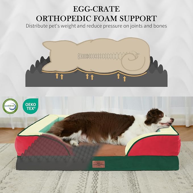 Comfort Expression Orthopedic Dog Bed for Extra Large Dogs with Bolster | Waterproof Dog Couch Bed with Washable Cover & Non-Slip Bottom, Supportive Egg Crate Foam XL Pet Bed, 45x35 Inch