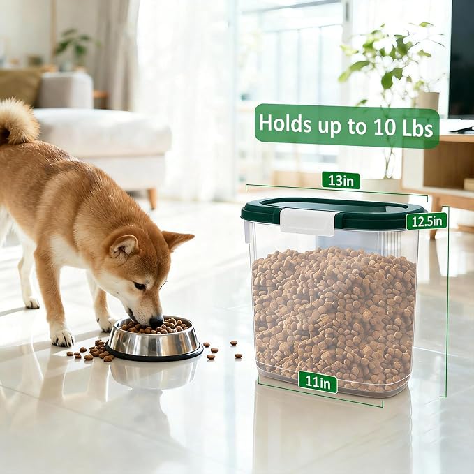 Airtight Dog Cat Food Storage Container 10 Lbs, Slim Tall Pet Food Bin | Pet Food Treat Container with Lid, Scoop and Cup, Clear Plastic Dry Food Storage Bin for Dog, Cat, Bird Seed, Kibble, Pellet