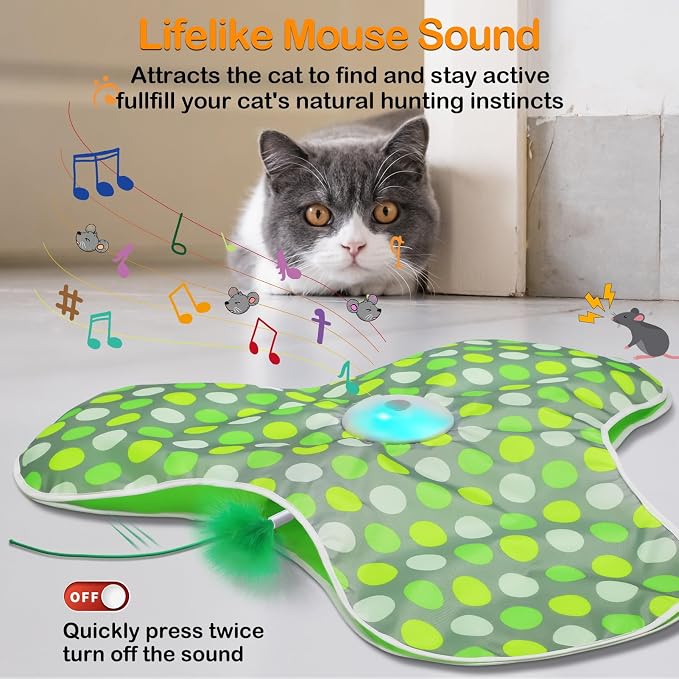umosis Interactive Cat Toys Rechargeable,Moving Concealed Feathers,Real Mouse Squeaky,Touch Activated Cat Kitten Toy Exercise Toys for Indoor Bored Adult Cats
