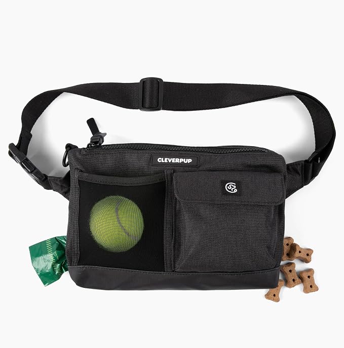 Dog Walk & Train Sling Bag - Hands-Free Dog Walking & Training Bag with Treat Pouch, Poop Bag Holder & Phone Pocket - Crossbody or Fanny Pack, Adjustable Strap - Graphite