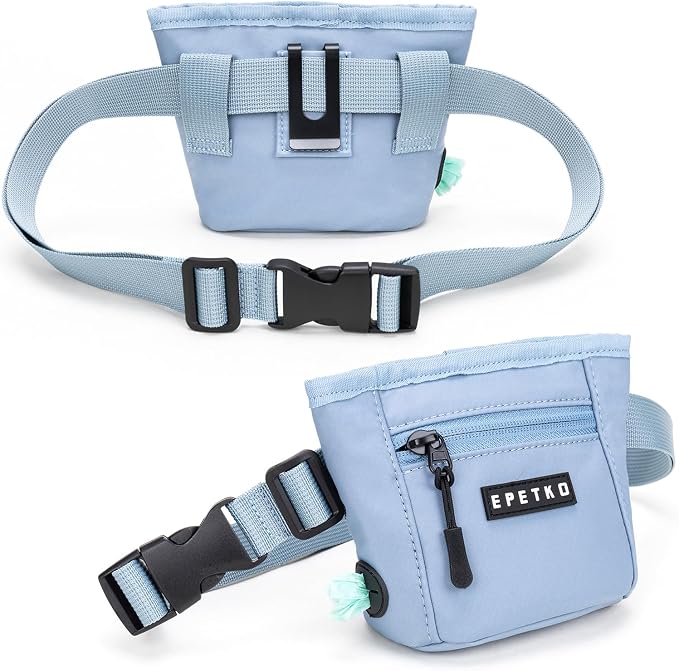 Dog Treat Pouch, Powerful Magnet Closure Device Dog Training Treat Bag Large Capacity Pet Treat Pouch with Poop Bag Dispenser Treat Bag for Dog Training with Metal Waistband Clip (Light Blue)