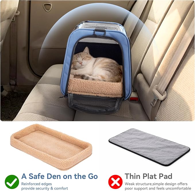 PETSFIT Soft-Sided Cat Carrier with Patented Safety Buckles, Lockable Zippers & Safety Tether,Escape-Resistant Travel Pet Carrier for Car Rides & Vet Visits, Airline Approved Under-Seat, Up to 12 lbs