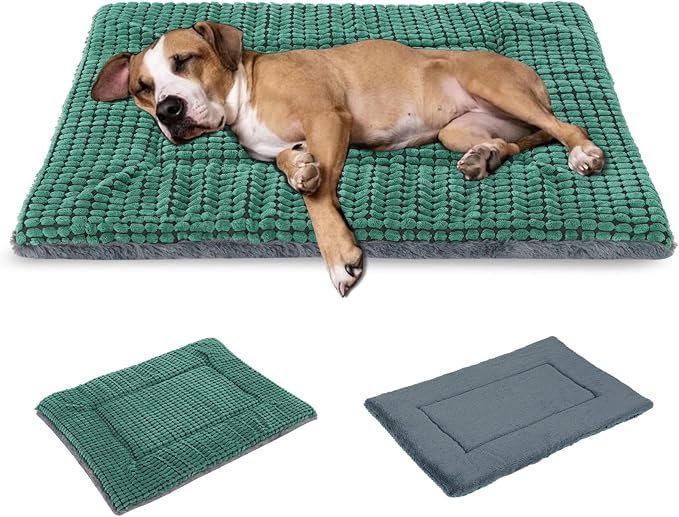 BVAGSS Reversible Dog Crate Pad, Memory Foam Pet Bed Mat, Soft Warm Machine Washable Sleeping Kennel Mattress for Small Medium Large Dogs XH079 (42''x28''x1.6'',Green)