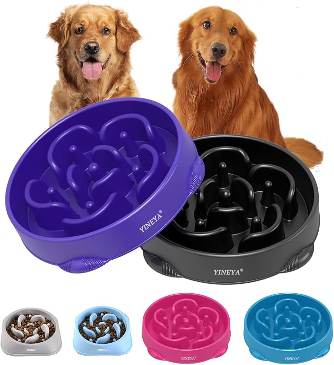 YINEYA 4 Cups Slow Feeder Dog Bowls Large Breed, Anti-Choking Pet Supplies, Maze Dog Food Bowl, Puzzle Feeder That Slow Down Eating 2PCS