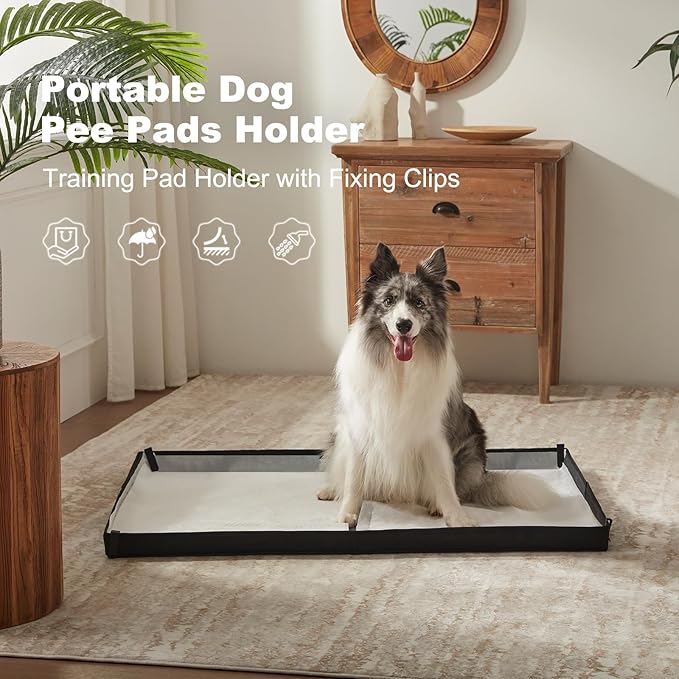 HQ4US 4LEGS Large Portable Dog Pee Pads Foldable Liner Base 33''x23'' Training Pad Holder with Fixing Clips, Waterproof, Easy Clean, Indoor Dog Potty