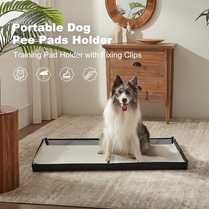 HQ4US 4LEGS Large Portable Dog Pee Pads Holder for Travel, Puppy Pad Holder Foldable Liner Base 44''x34'' Training Pad Holder with Fixing Clips, Dog Litter Box Waterproof, Easy Clean,Indoor Dog Potty