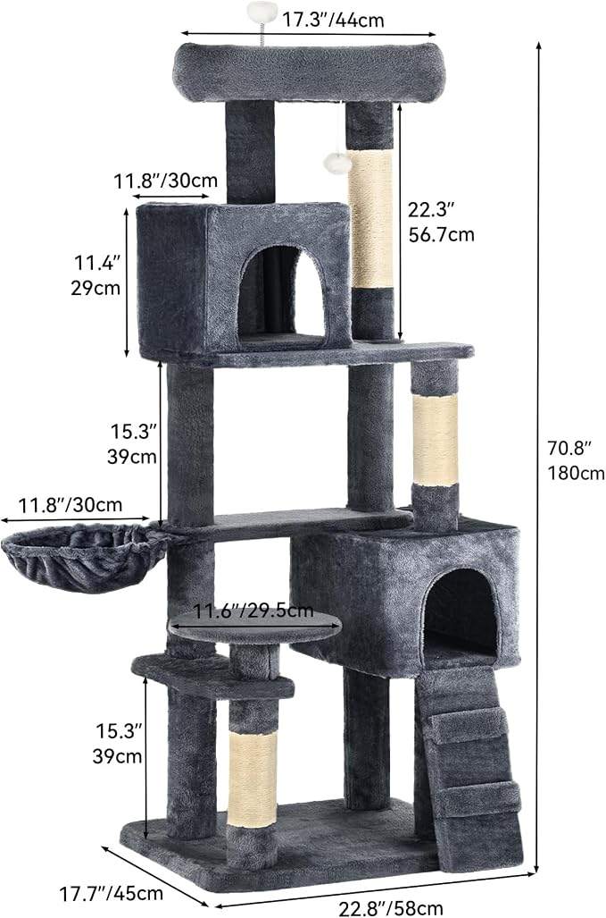 YITAHOME 70.8 inch Cat Trees for Large Cats | Cat Tower with Scratching Post, Hammock