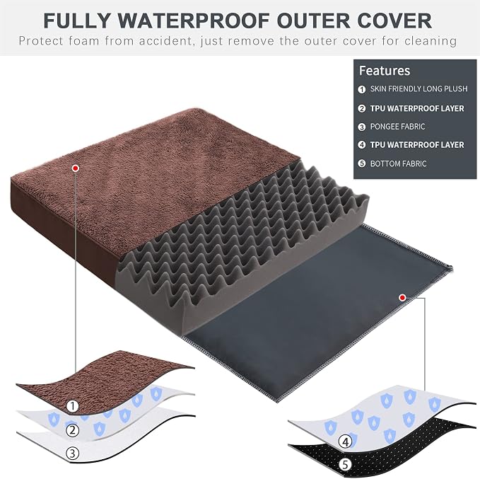 Waterproof Medium Size Dog Crate Bed Orthopedic 35x22 Brown | Removable Washable Cover, Egg Crate Foam, Soft Plush Flat Pet Mat, Non-Slip Bottom, Fits Medium Dogs Up to 65 lbs