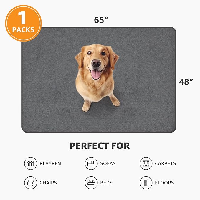 Washable Pee Pads for Dogs, Absorbent Extra Large Dog Mat, Non-Slip, 65x48 | Leakproof Pet Playpen Mat, Reusable Puppy Pads, for Whelping Box, Senior Dog Incontinence, Housebreaking,Floor,Potty Training