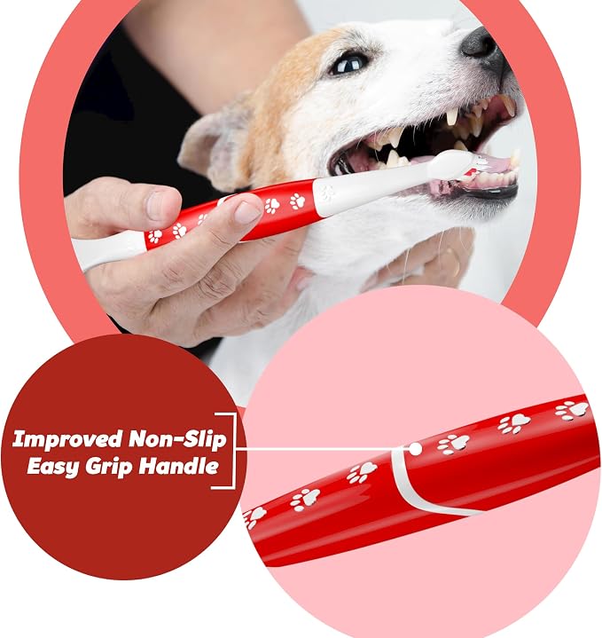 Pet Toothbrush for Dogs, Cats with Soft Bristles - Easy Teeth Cleaning & Dental Care, Non Slip Dual Head Dog Toothbrush for Medium & Large Pets, Toothpaste Not Included, Pack of 1 Red