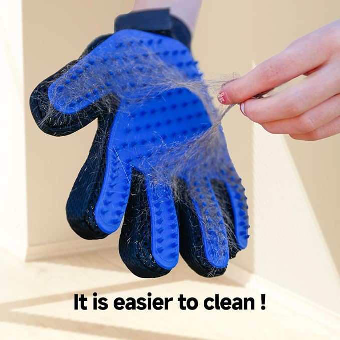 NVNAN Pet Hair Removal Glove for Dogs & Cats, 2-Pack Blue | 2-in-1 deshedding brush and massage mitt for shedding control, bathing and washing, safe for short or long hair pets