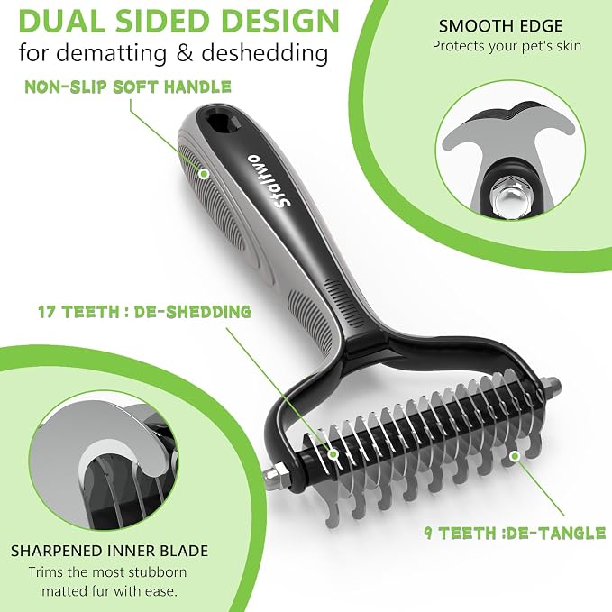 Staltwo Deshedding Dog Brush, Deshedding Undercoat Brush for Dog&Cat | Grey Extra-Wide Double-Sided Pet Grooming tool | Shedding Control for Long/Medium-Haired Dogs and Cats, Knot Removal