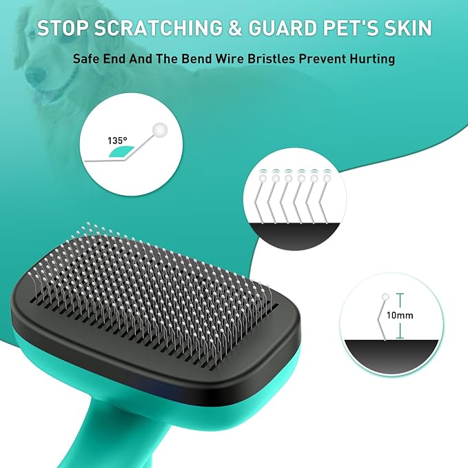 Self Cleaning Slicker Brush & Nail Clippers for Dog and Cats | 2 Pcs, Shedding Long and Short Haired Pets, Skin Friendly, Deshedding Grooming Tool