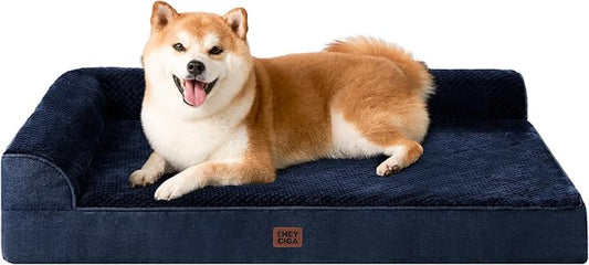 EHEYCIGA Memory Foam Dog Bed Large Size Dogs, Orthopedic Dog Bed Large with Washable Removable Cover, Waterproof Pet Sofa Couch with Nonskid Bottom, 36x27x6, Navy Blue