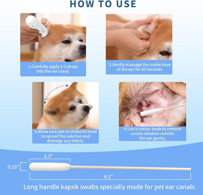 Tris Flush Cat & Dog Ear Cleaner | Pet Ear Infection Treatment | Hypoallergenic pet flush with PHMB. Cleans ear canal & removes odor safely. Includes 20 cotton swabs. 4 fl oz.