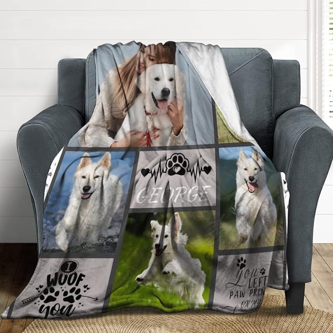 Artsadd Personalized Blanket with Picture in Memory of Dog Custom Photo Blanket Memorial Pet Loss Sympathy Gift
