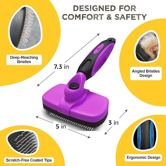 Deshedding Dog Brush for Shedding – Self Clean Cat Brush Deshedding & Grooming Tool for Long Haired and Short Haired Dogs, Slicker Brushes for Dogs, Skin-Friendly, Retractable Bristles, Easy to Clean