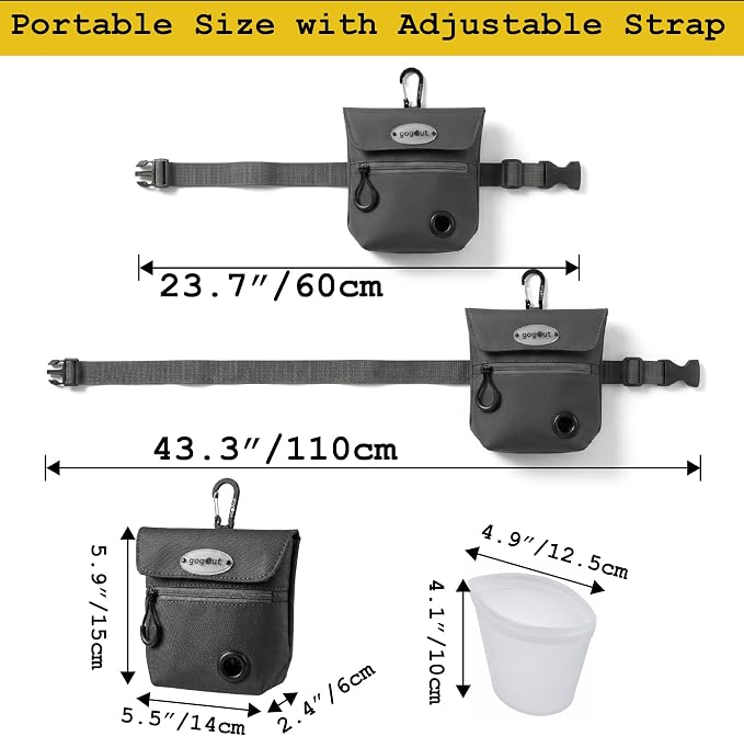Dog Training Treat Pouch with Silicone Treat Bag, Magnetic Closure, Poop Bag Dispenser, Zippered Pocket, Metal Clip and Adjustable Waist Belt, Charcoal