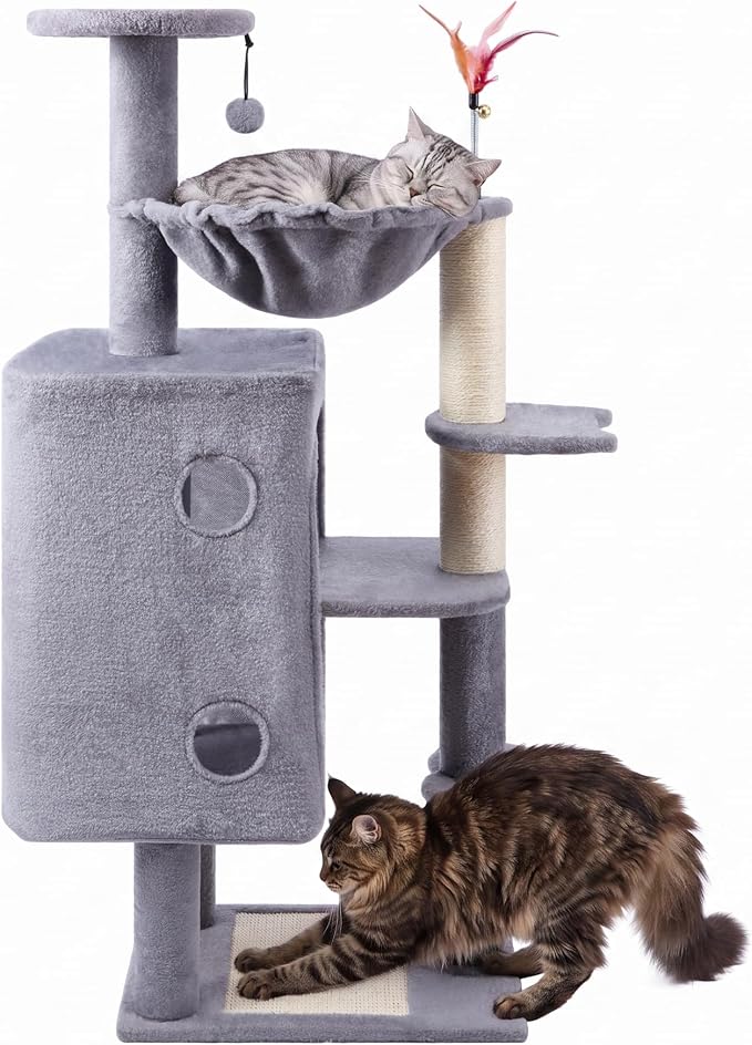 HUITREE 45in Cat Tree Tower with Big Condo for Indoor Cats,Cat Tower with Scratching Post,Scratching Board and Cat Toys,Multi-Level,Small Space,Transformer Cat Tree (338G)