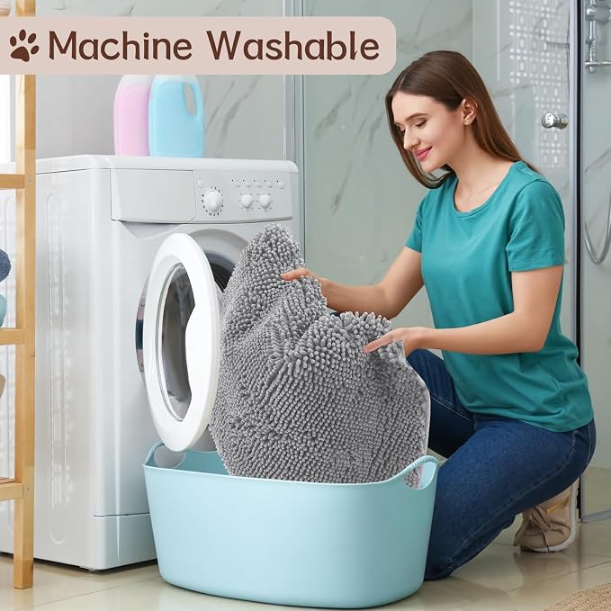 Tinideya Corner Cat Litter Mat 31"x 31" Kitty Litter Box Trapping Mat Large Waterproof Corner Rug Non Slip, Easy Clean, Machine Washable(Light Gray)
