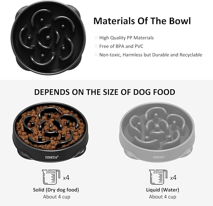 YINEYA 4 Cups Slow Feeder Dog Bowls Large Breed, Anti-Choking Pet Supplies, Maze Dog Food Bowl, Puzzle Feeder That Slow Down Eating 2PCS