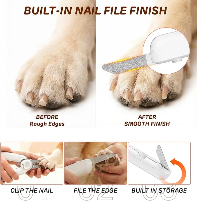 Dog Nail Clippers with Lights, Safe & Stress-Free for Sensitive Pets | Dual LED Lights, Safety Side Lock, Nail File, Anti-Slip Handles,Painless Pet Nail Trimmer for Large & Medium Dogs & Cats Claw