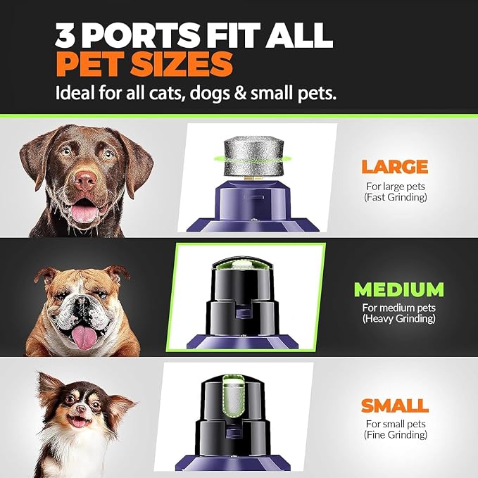 Whisper Quiet Dog Nail Grinder Safe & Stress-Free for Sensitive Dogs Cats | 4 LED Lights,3 Grinding Bits, 3-Speed, Pet Nail Trimmers, Rechargeable Painless Grooming Kit for All Breeds & Sizes