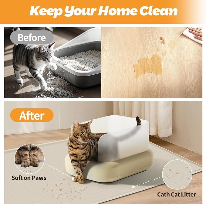 Cat Litter Mat for Litter Box 51"x25.6" Extra Large Silicone Mat, Beige | Waterproof Non-Slip Litter Box Mat with Raised Edges, Cat Litter Trapping Mat for Pet, Cat Litter Rug for Floor